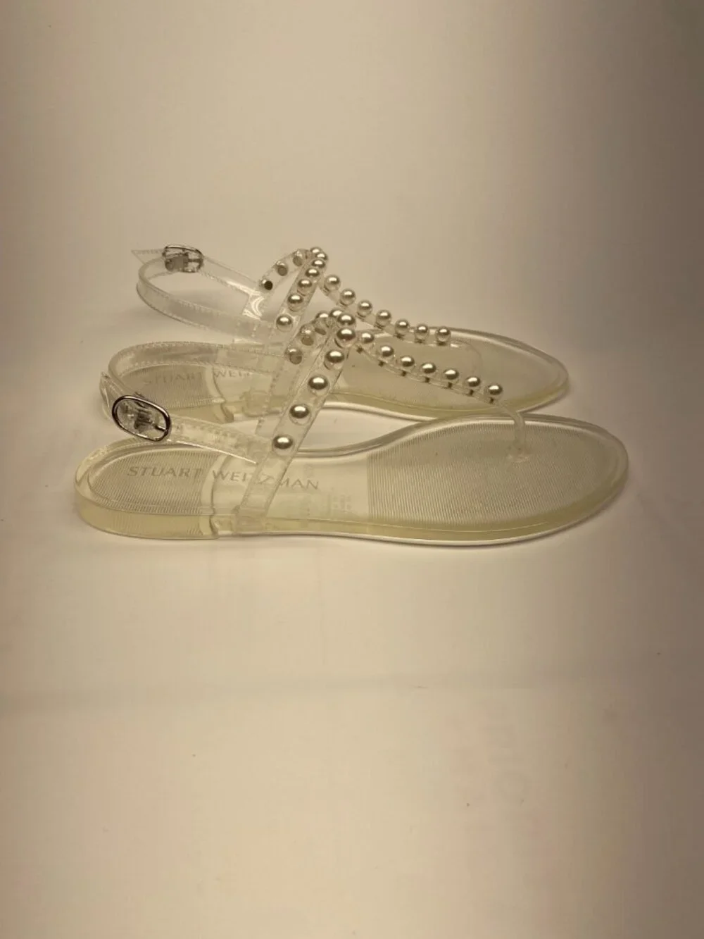 Stuart Weitzman Women's Clear Embellished Thong Sandal Sz 10 B